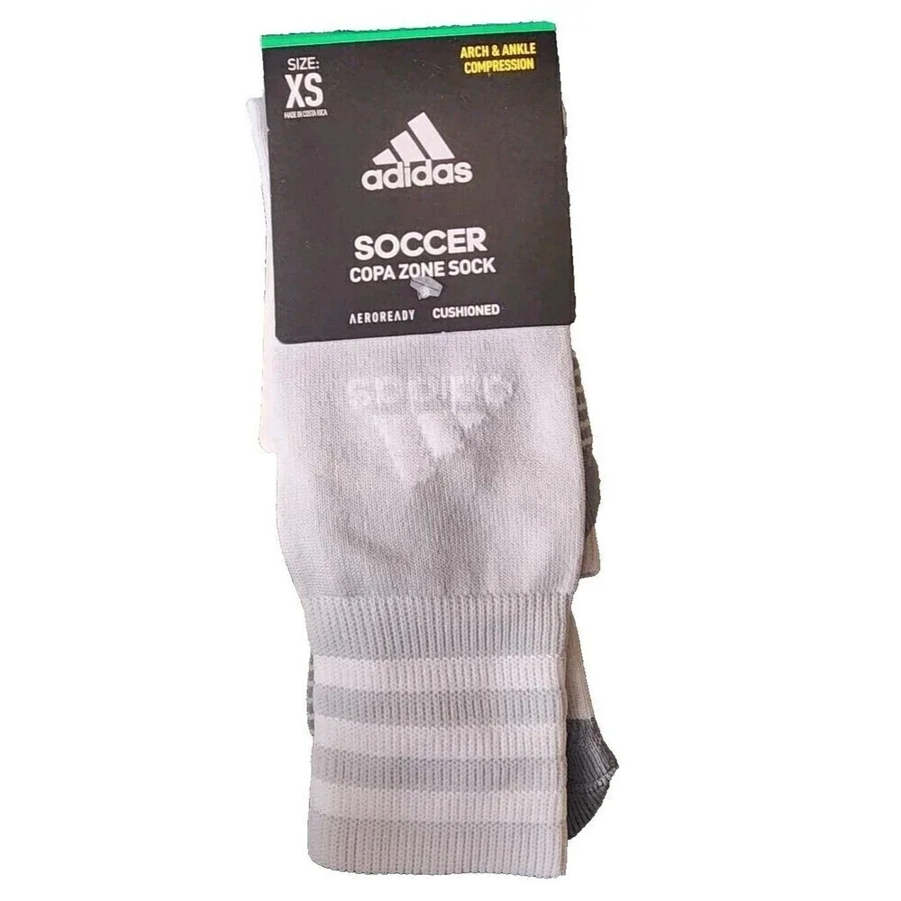 Adidas Soccer Copa Zone Cushion IV OTC Sock XS Youth Size 9C-1Y - Grey and White